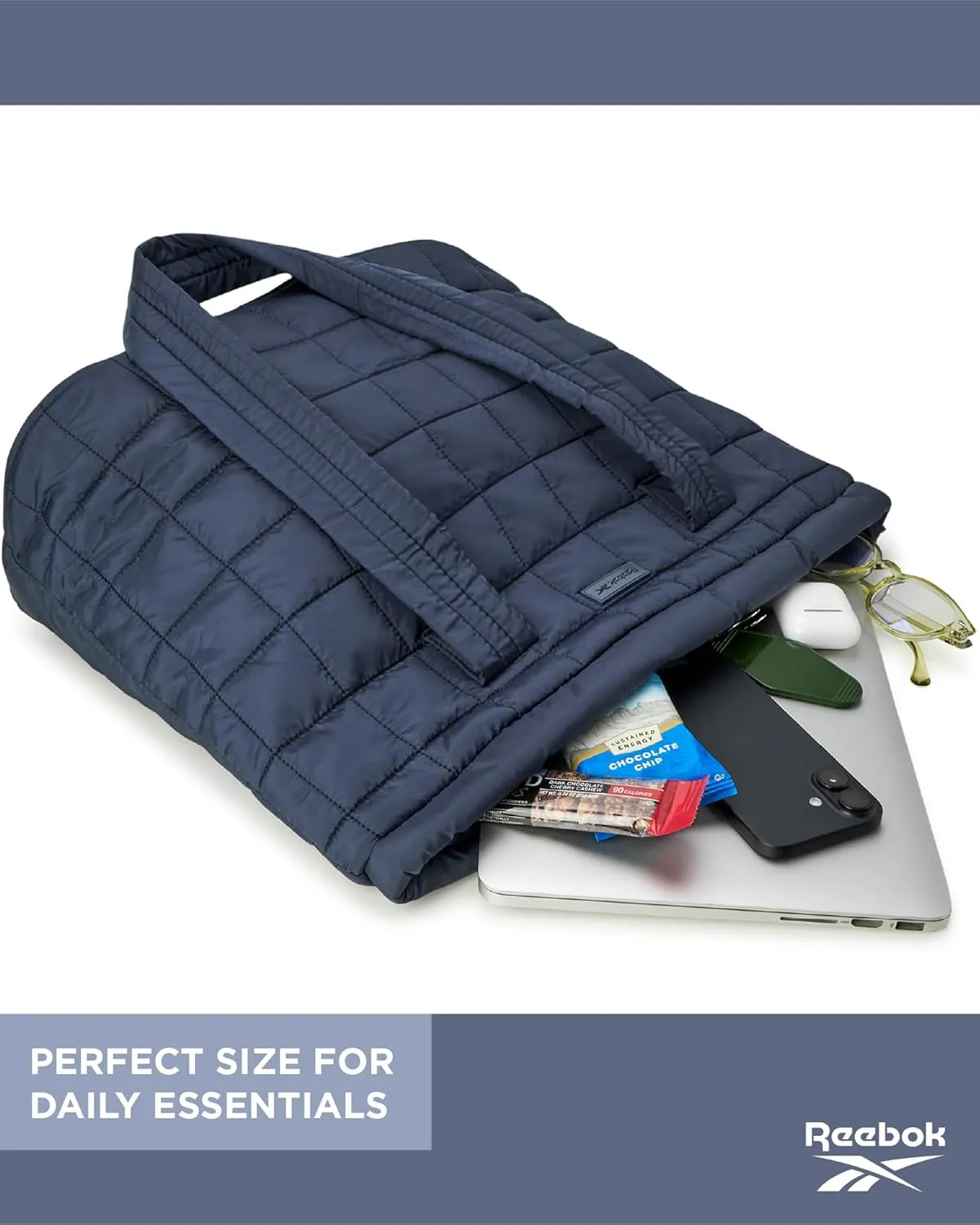 Reebok Womens Tote Bag - Lightweight Quilted Carry On Puffer Tote Bag for Women for Gym, Work, Travel, and Everyday Use