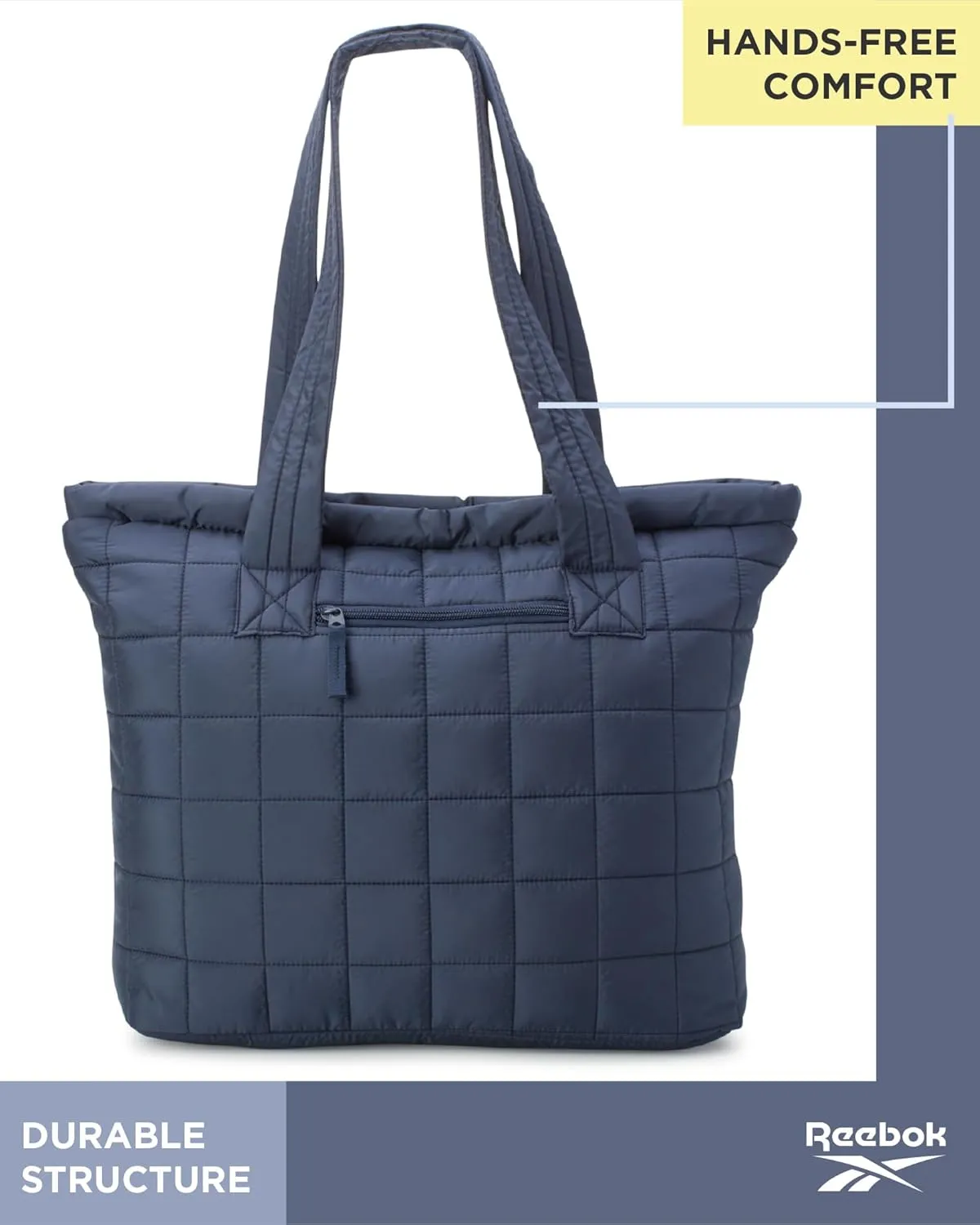 Reebok Womens Tote Bag - Lightweight Quilted Carry On Puffer Tote Bag for Women for Gym, Work, Travel, and Everyday Use