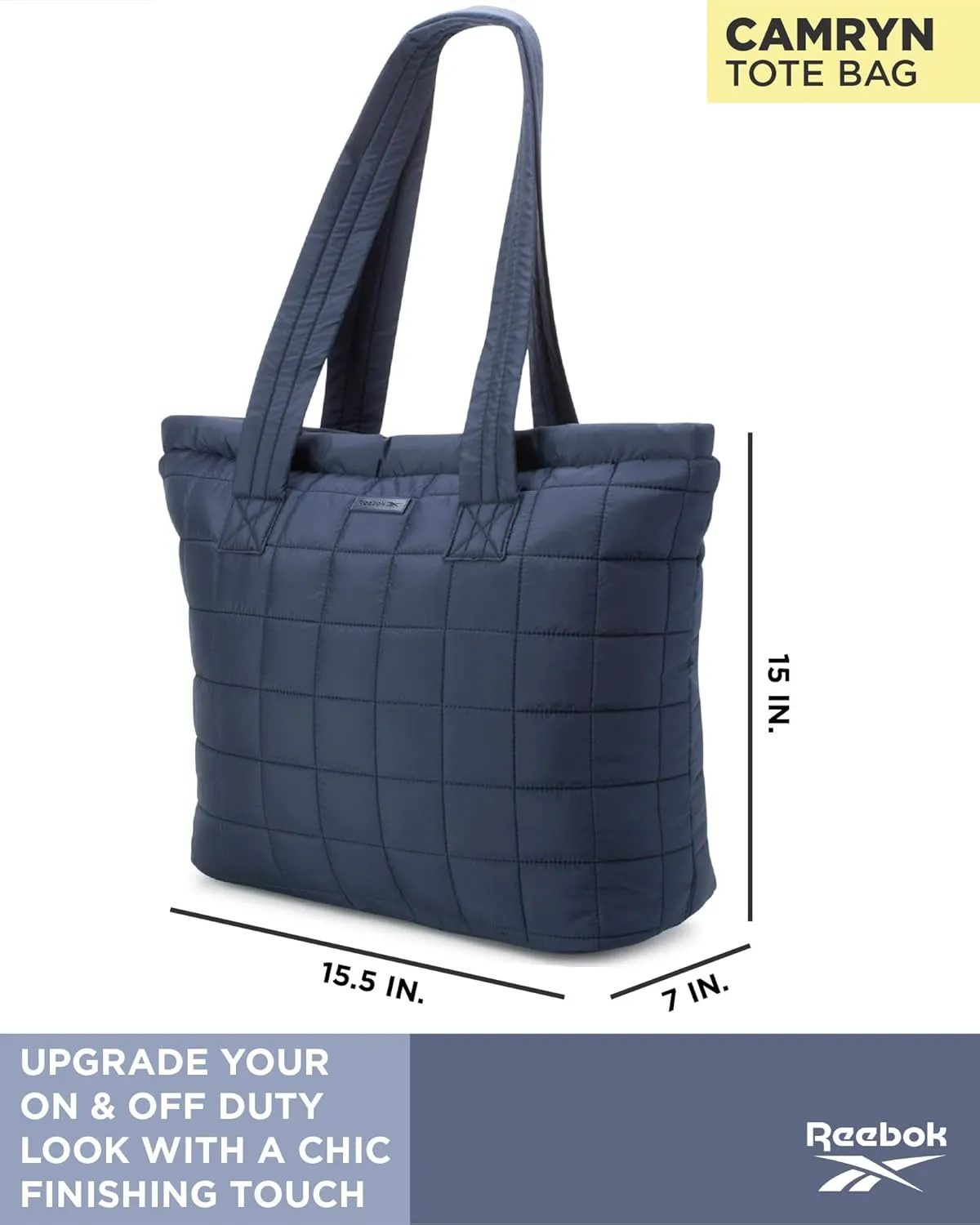 Reebok Womens Tote Bag - Lightweight Quilted Carry On Puffer Tote Bag for Women for Gym, Work, Travel, and Everyday Use
