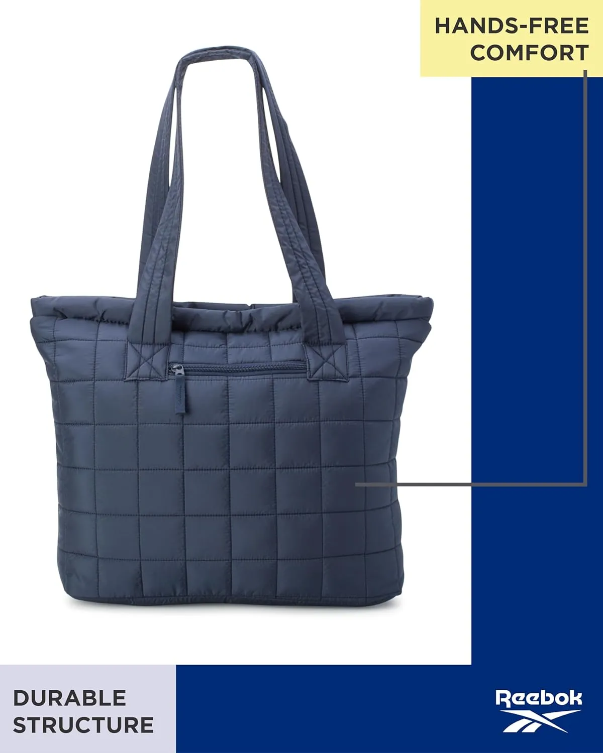 Reebok Womens Tote Bag - Lightweight Quilted Carry On Puffer Tote Bag for Women for Gym, Work, Travel, and Everyday Use