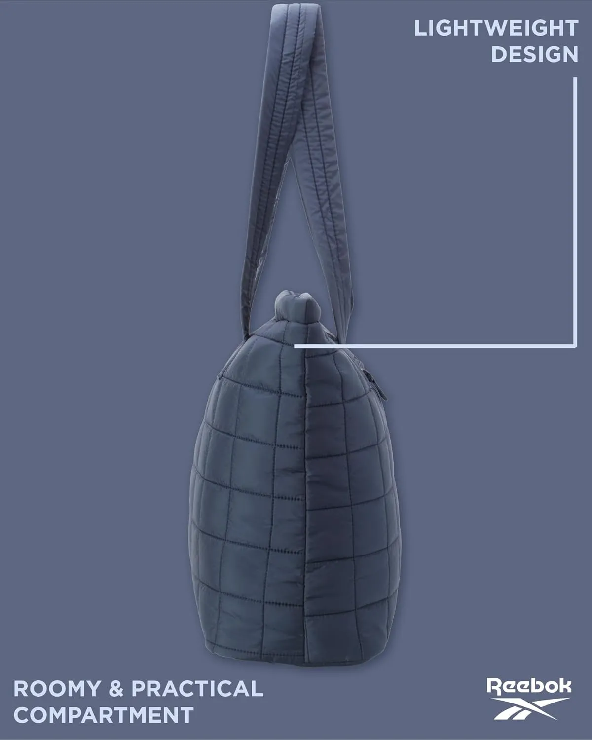 Reebok Womens Tote Bag - Lightweight Quilted Carry On Puffer Tote Bag for Women for Gym, Work, Travel, and Everyday Use
