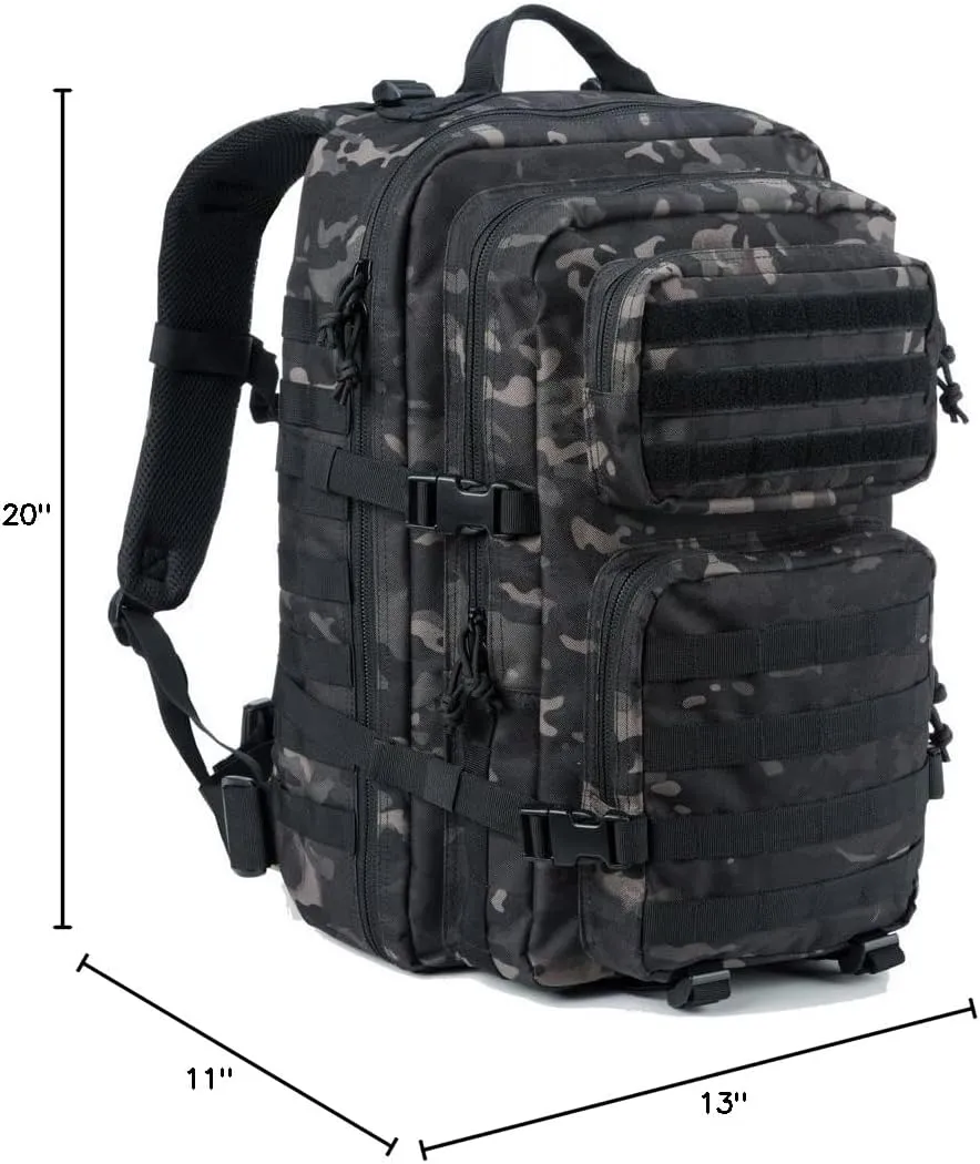 REEBOW GEAR Military Tactical Backpack Large Army 3 Day Assault Pack Molle Bag Backpacks (Black Camo)