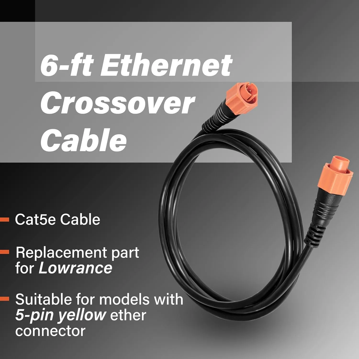 Replacement Part for Lowrance Ethernet Crossover Cable Yellow Cat5e Cable, 6-Feet, High-Speed, Plug and Play, Waterproof (6 Feet)