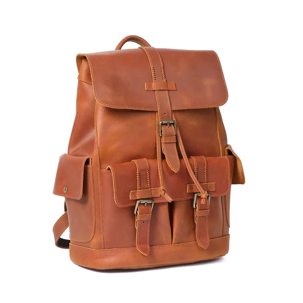 Retro Leather Travel Backpack for Men