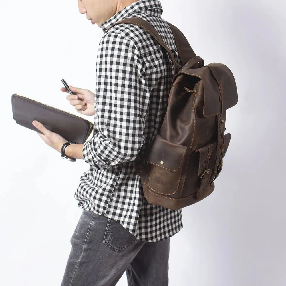 Retro Leather Travel Backpack for Men