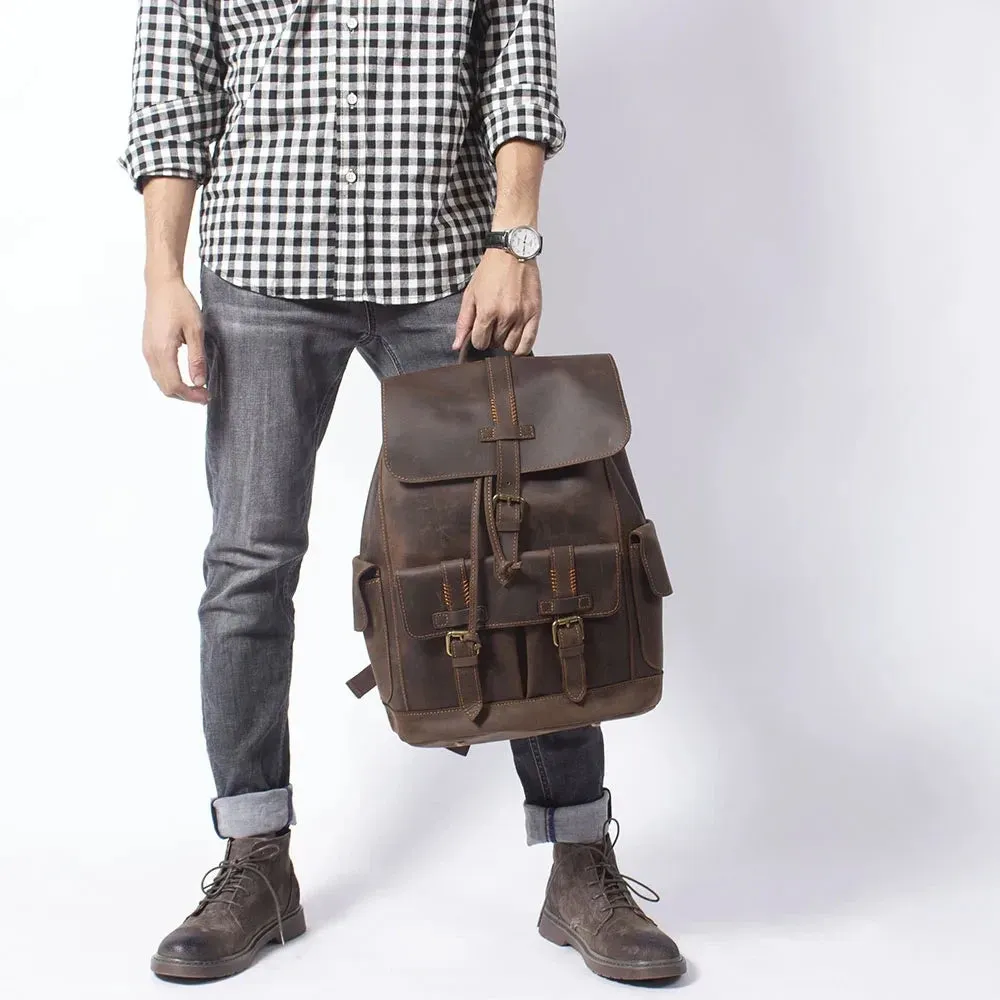 Retro Leather Travel Backpack for Men