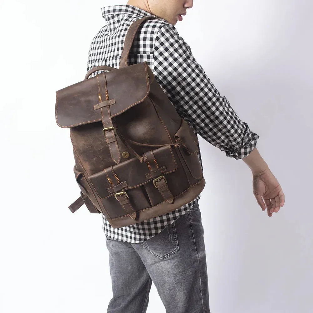Retro Leather Travel Backpack for Men