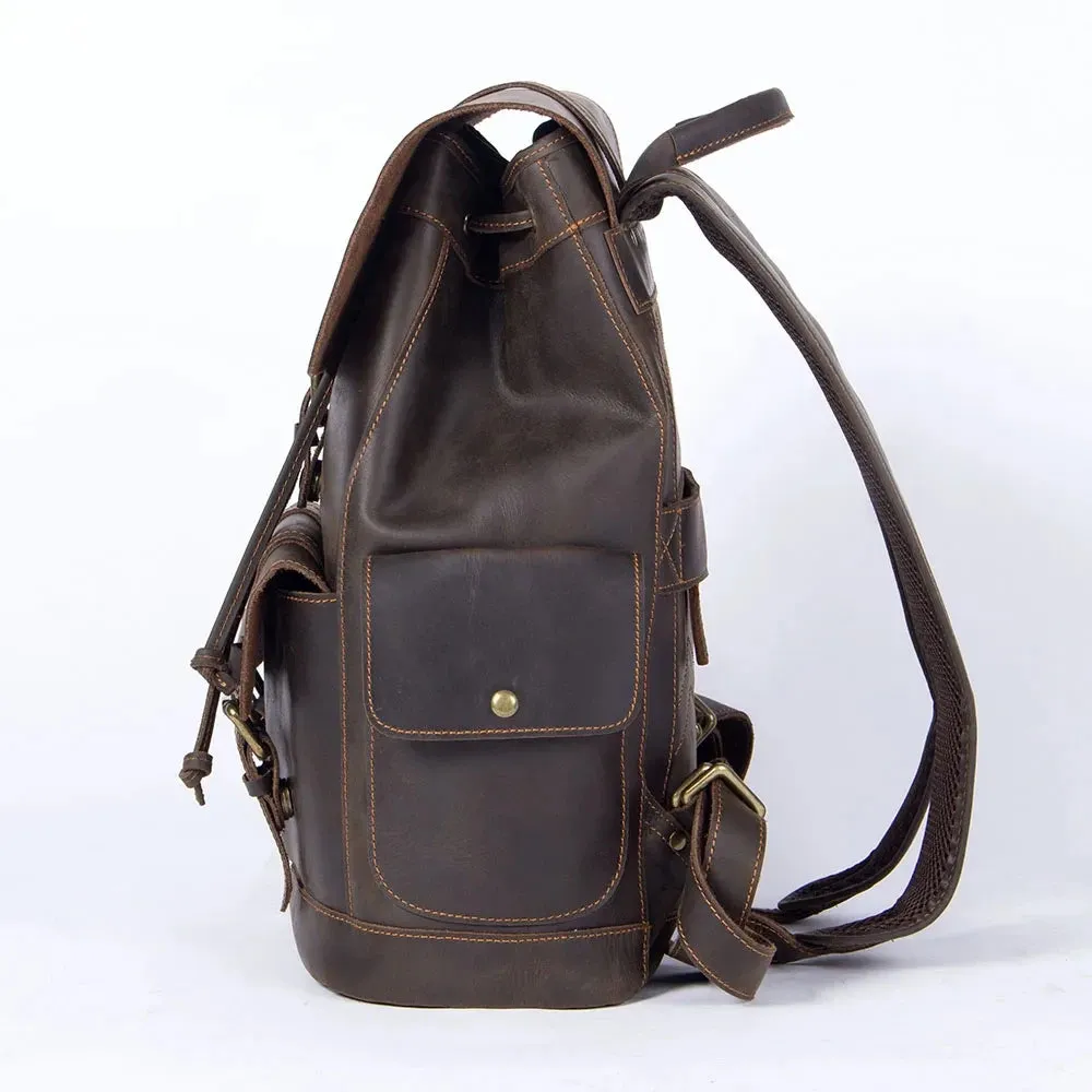 Retro Leather Travel Backpack for Men