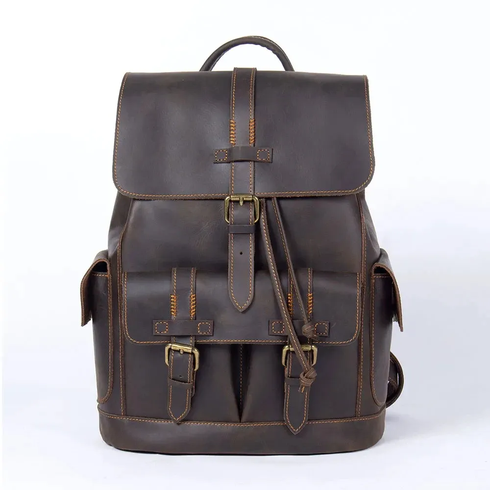 Retro Leather Travel Backpack for Men