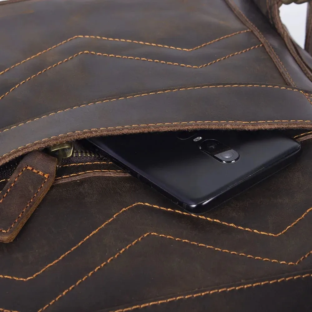 Retro Leather Travel Backpack for Men