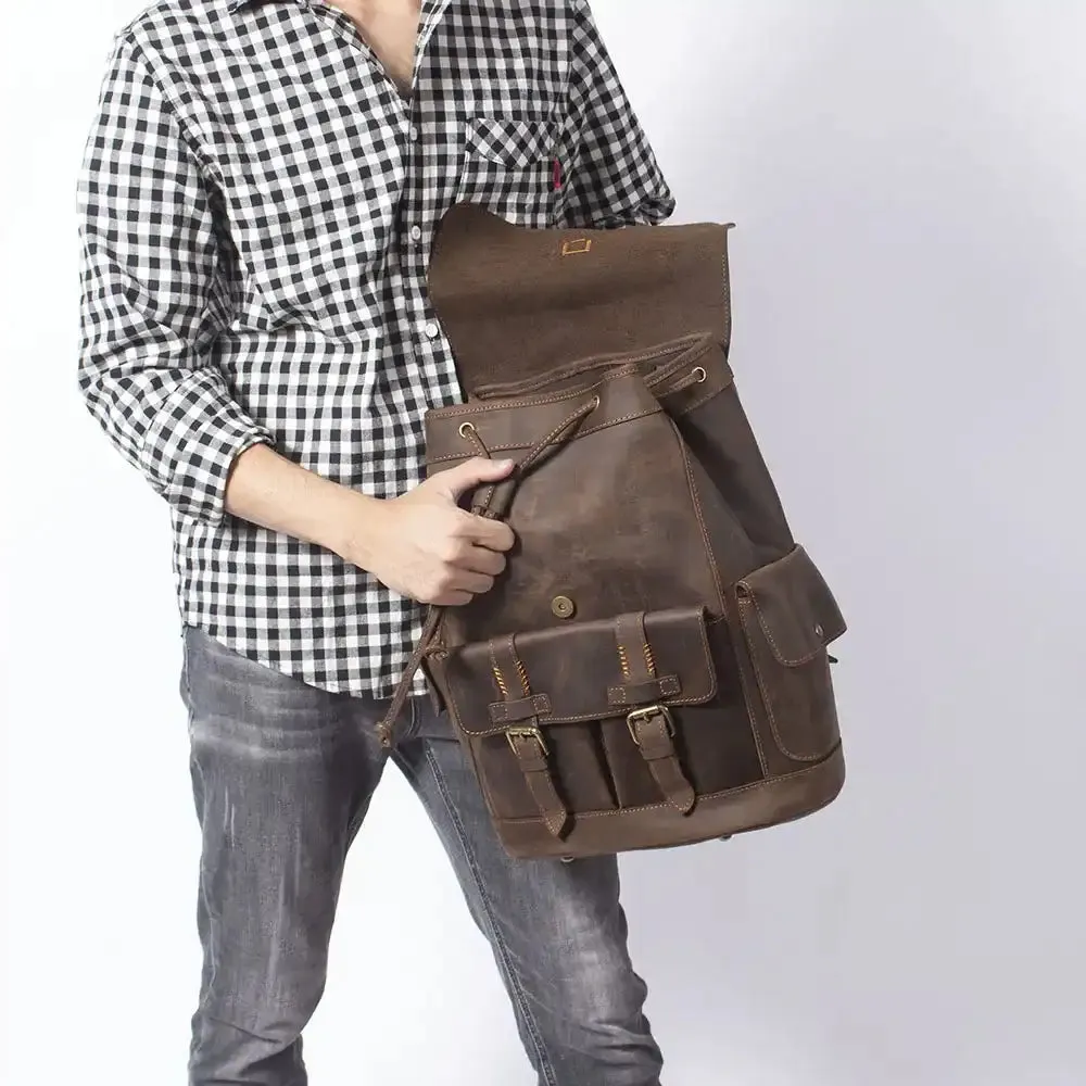 Retro Leather Travel Backpack for Men