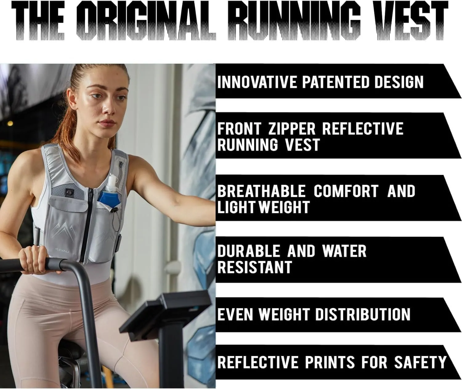 REVALI Zip Reflective Running Vests with Hydration Bottle, Adjustable Waistband & Breathable Material, Chest Pack Gear Phone Holder for Men & Women