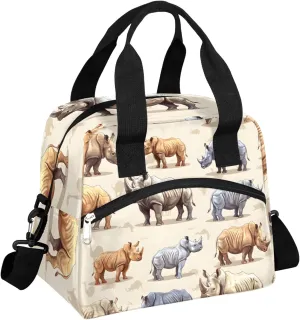 Rhinoceros Baby Lunch Bag Rhinoceros Lunch Bag Reusable Lunch Box Leak Proof Cooler Bag With Adjustable Shoulder Strap