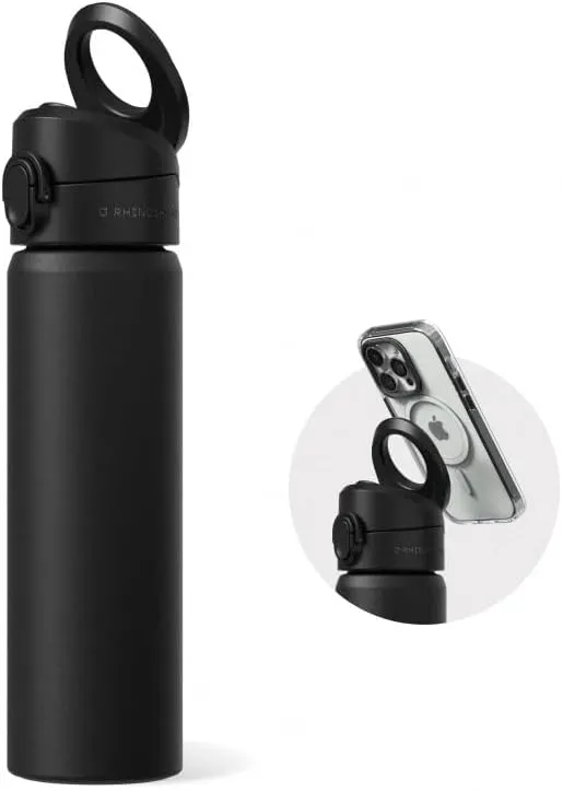 RHINOSHIELD AquaStand Magnetic Bottle 23 oz | Stainless Steel Insulated Water Bottle with Straw Lid, Sport Bottle with MagSafe Compatible Handle, Tripod with Adjustable Angles, Leak Proof - Black