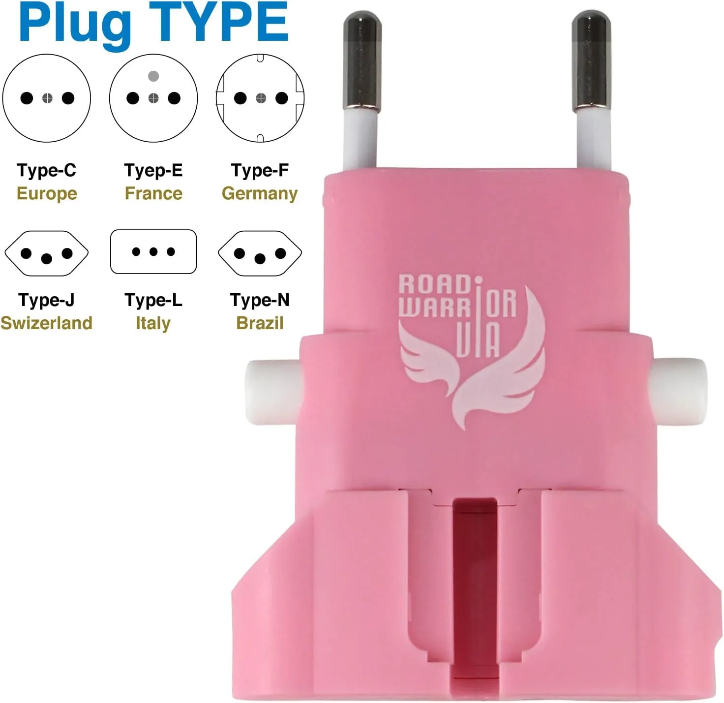 ROAD WARRIOR Universal Travel Plug Adapter Europe/UK/Australia/USA/India/China Compact Does Not Convert Voltage RW101PK