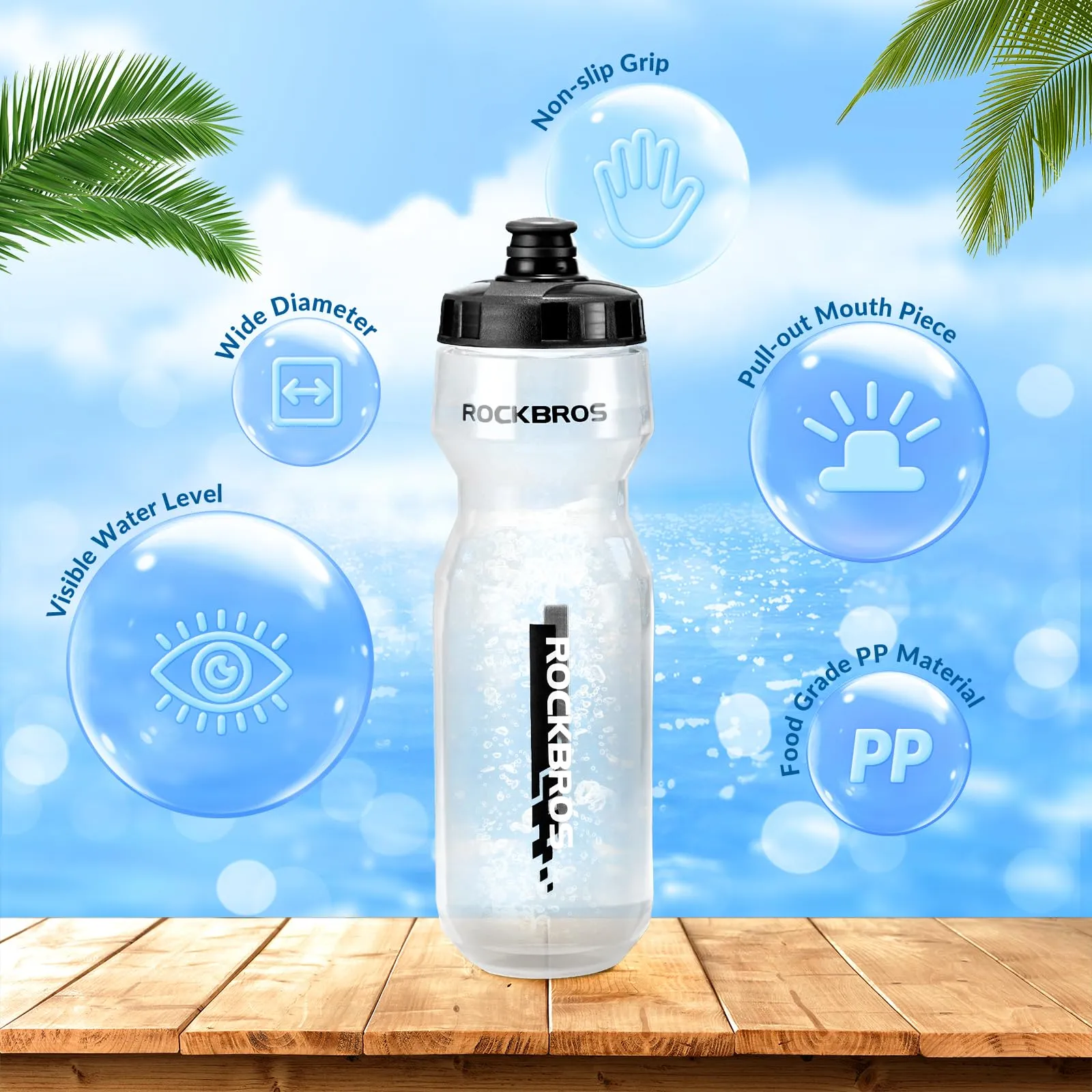 ROCKBROS Bicycle Water Bottle 750 ml Sports Drinks Bottle BPA-Free