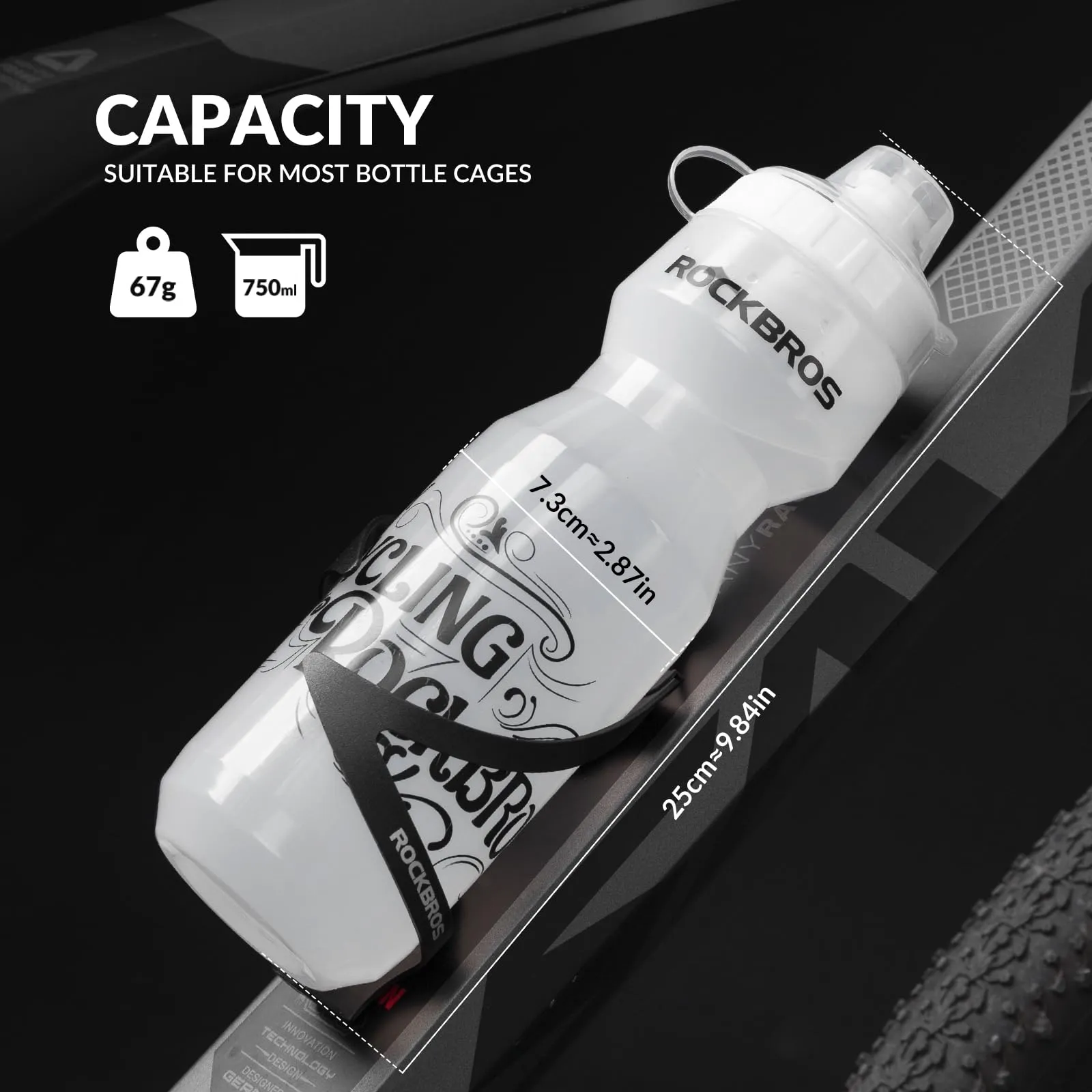 ROCKBROS Bicycle Water Bottle 750 ml Sports Drinks Bottle BPA-Free