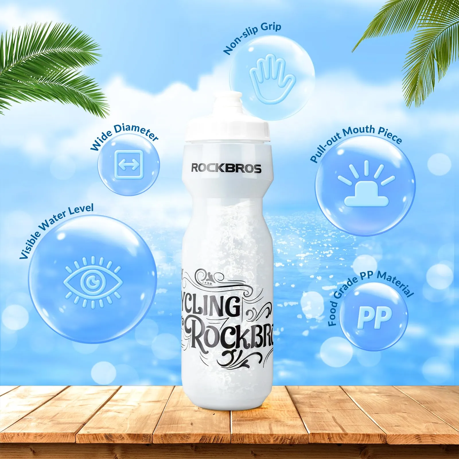 ROCKBROS Bicycle Water Bottle 750 ml Sports Drinks Bottle BPA-Free