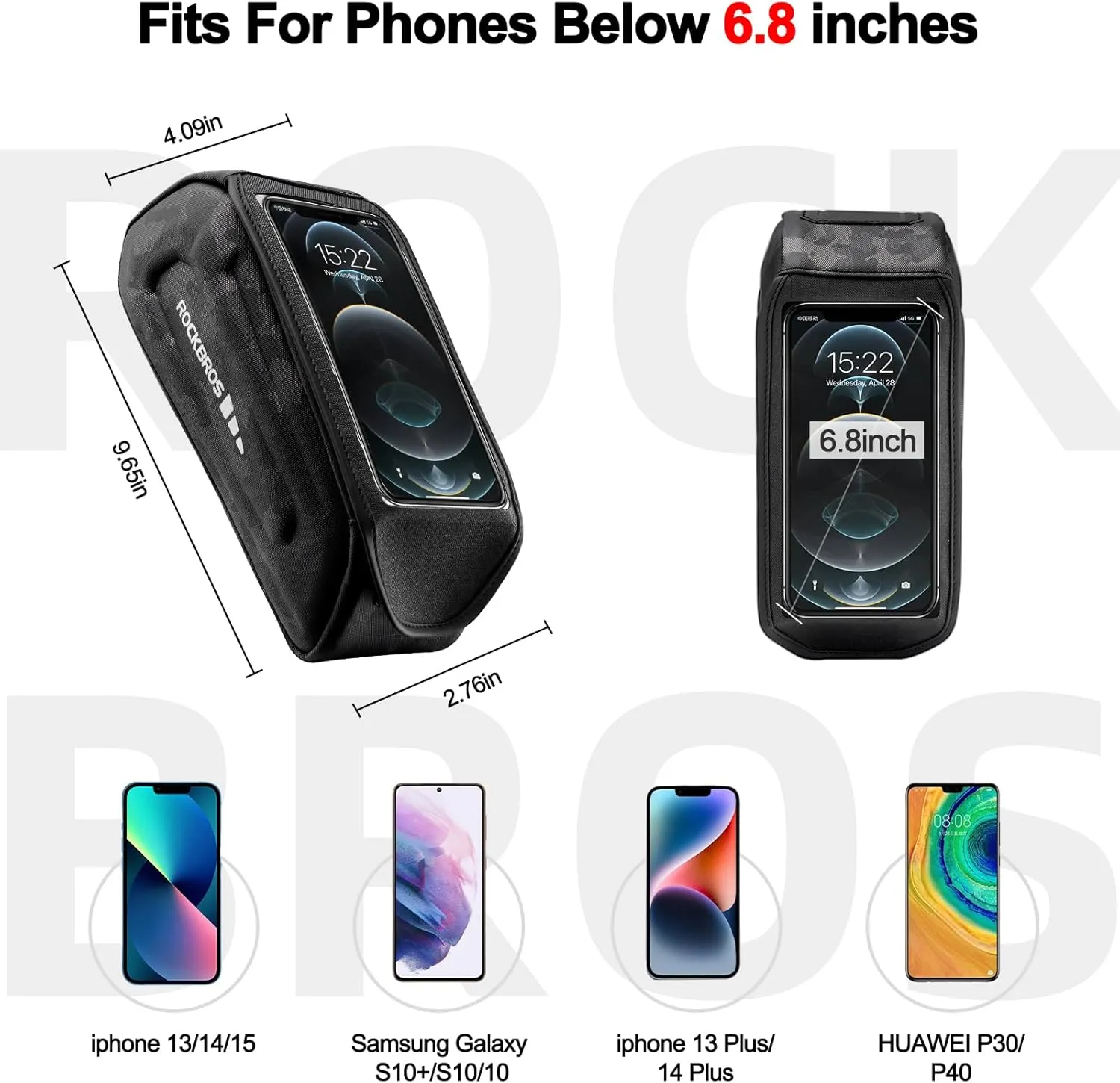 ROCKBROS Bike Bag Phone Mount Bag Bicycle Accessories Pouch, EVA Waterproof Bike Phone Holder Top Tube Front Frame Bag Handlebar Bags Compatible Phones Under 6.8”
