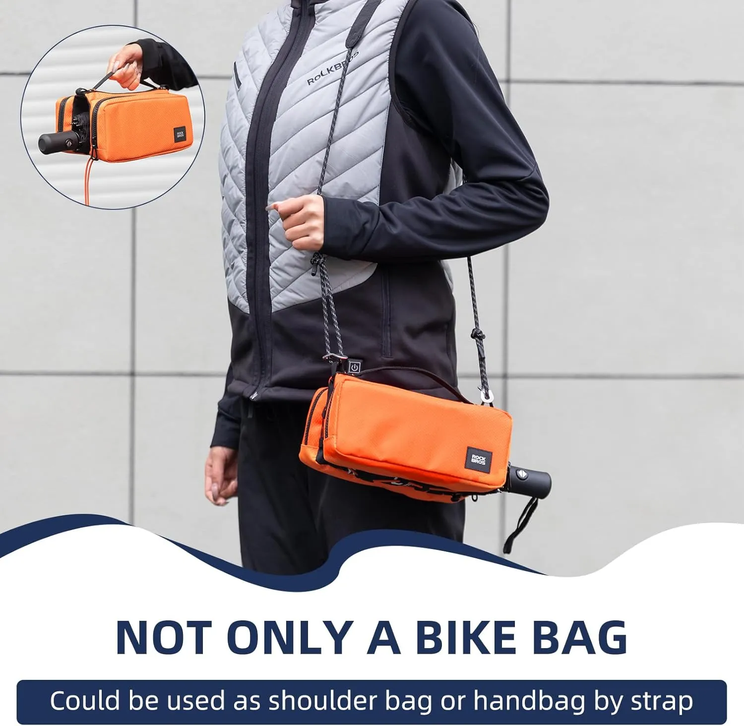 ROCKBROS Bike Top Tube Bag, Lightweight Bike Frame Bag, Waterproof Bicycle Bag, 2L Capacity Bike Storage Bag