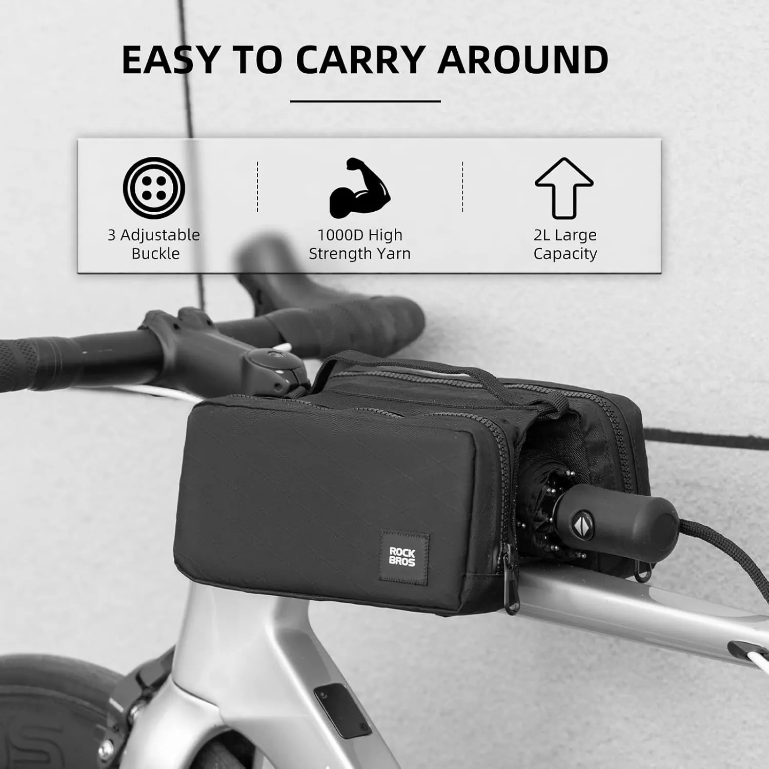 ROCKBROS Bike Top Tube Bag, Lightweight Bike Frame Bag, Waterproof Bicycle Bag, 2L Capacity Bike Storage Bag