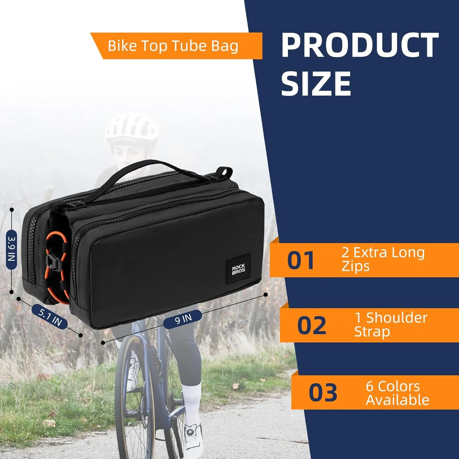 ROCKBROS Bike Top Tube Bag, Lightweight Bike Frame Bag, Waterproof Bicycle Bag, 2L Capacity Bike Storage Bag