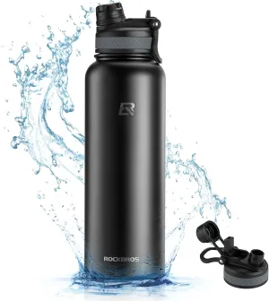 ROCKBROS Insulated Water Bottle with Straw, Stainless Steel Sports Water Cup Flask Leak Proof with Handle Keep Warm and Cold for Hiking, Cycling, Bike Travel, School Sports, Gym