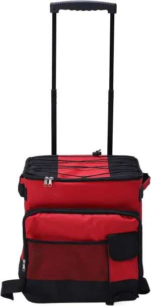Rolling Cooler 43L Large Capacity Foldable Rolling Insulated Box for Camping Picnic Red