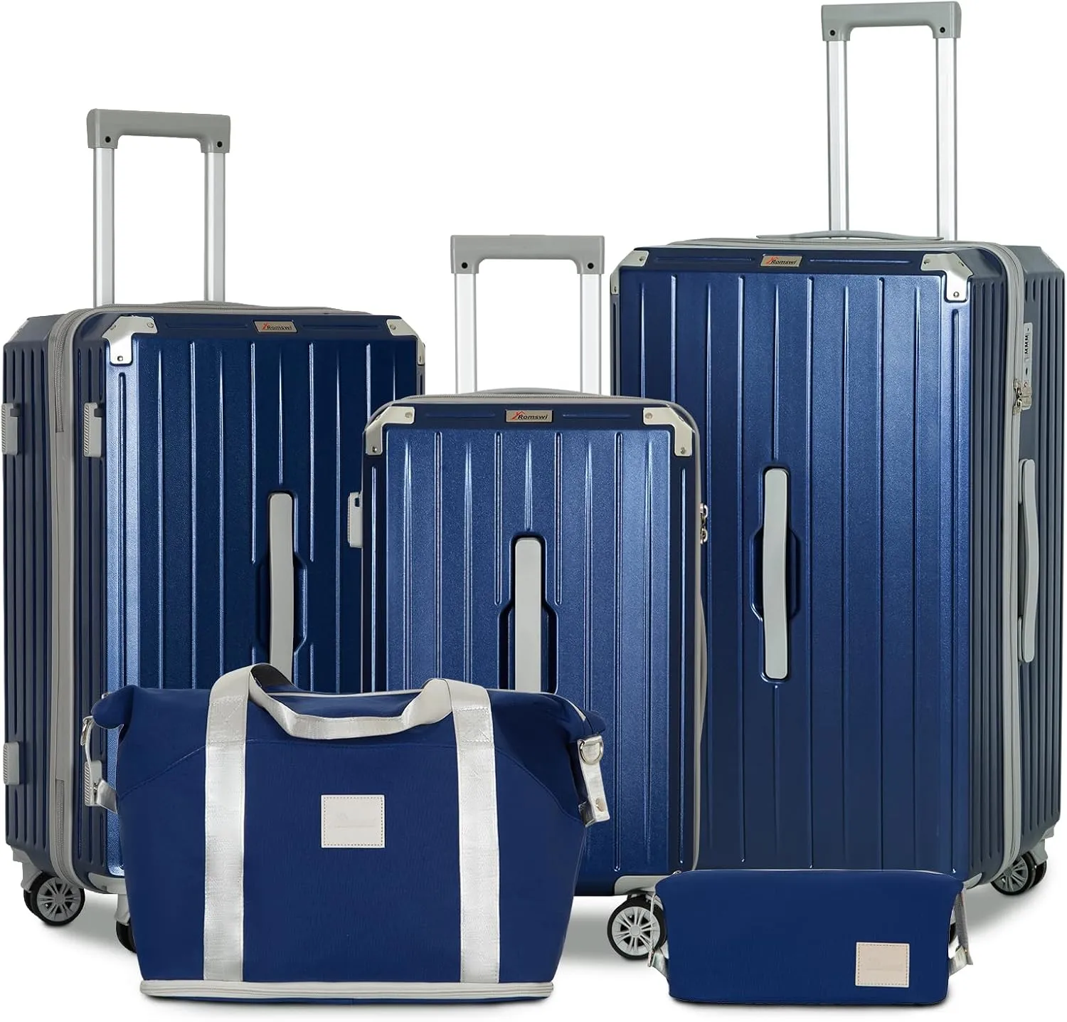 Romswi 3-Piece Carry-On Luggage Set with Cup Holder TSA Lock, 20" Hardside Spinner Suitcase with Duffel Bag, Lightweight Durable PC ABS Navy Travel Luggage