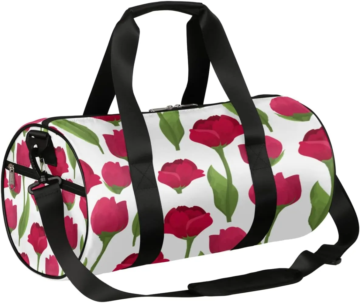 Rose Red Green Gym Bag Small Gym Duffel Bags for Men Women Overnight Weekender Workout Bag Lightweight Sport Duffle Bag Carry On Gymbag