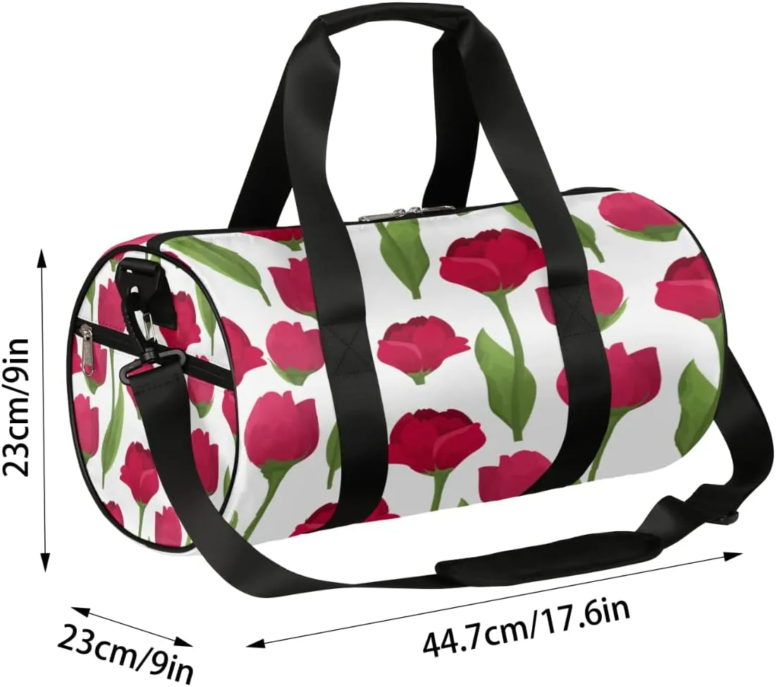 Rose Red Green Gym Bag Small Gym Duffel Bags for Men Women Overnight Weekender Workout Bag Lightweight Sport Duffle Bag Carry On Gymbag