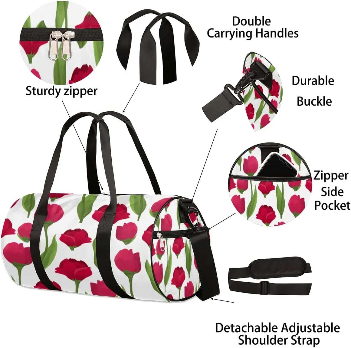 Rose Red Green Gym Bag Small Gym Duffel Bags for Men Women Overnight Weekender Workout Bag Lightweight Sport Duffle Bag Carry On Gymbag