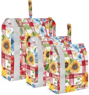 Roses Gingham Travel Storage Bag with Lanyard - Portable Lightweight Classified Storage Bag with Zipper, Dust and Waterproof Travel Packing Cube for Suitcase,3 Pieces