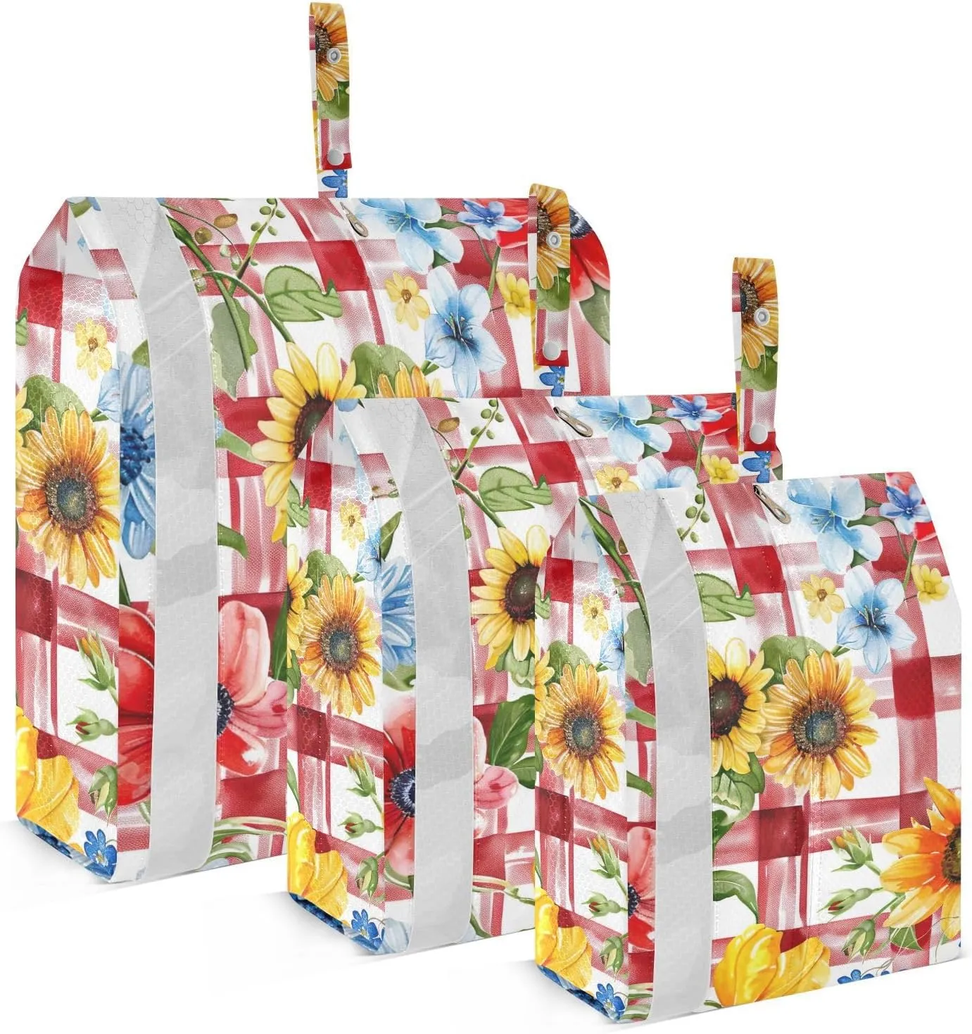Roses Gingham Travel Storage Bag with Lanyard - Portable Lightweight Classified Storage Bag with Zipper, Dust and Waterproof Travel Packing Cube for Suitcase,3 Pieces