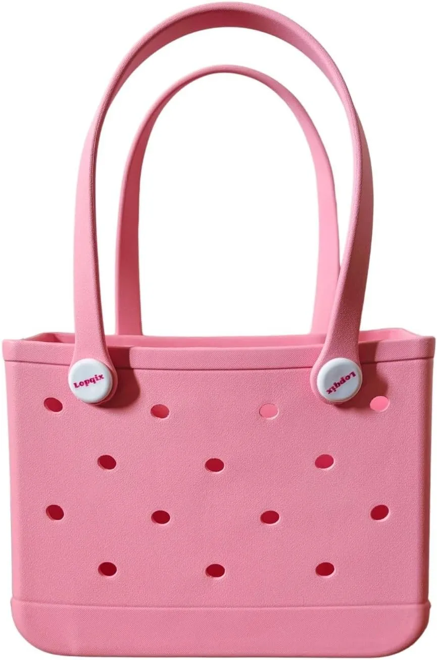Rubber Tote Bag, Bitty Beach Tote, Double Shoulder Strap, Lightweight Carryall for Beach, Travel, Gym, Pool, Camping
