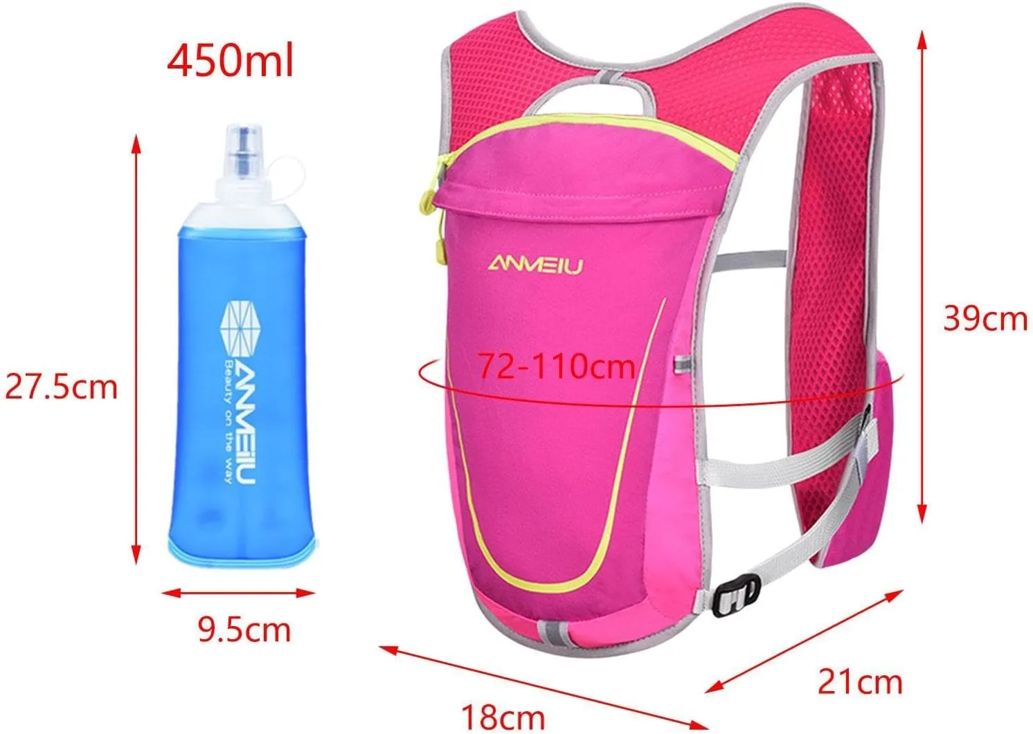 Running Hydration Vest with 2Pcs 450ml Water Bladder Adjustable Hydration Backpack for Climbing Fitness Hiking Riding