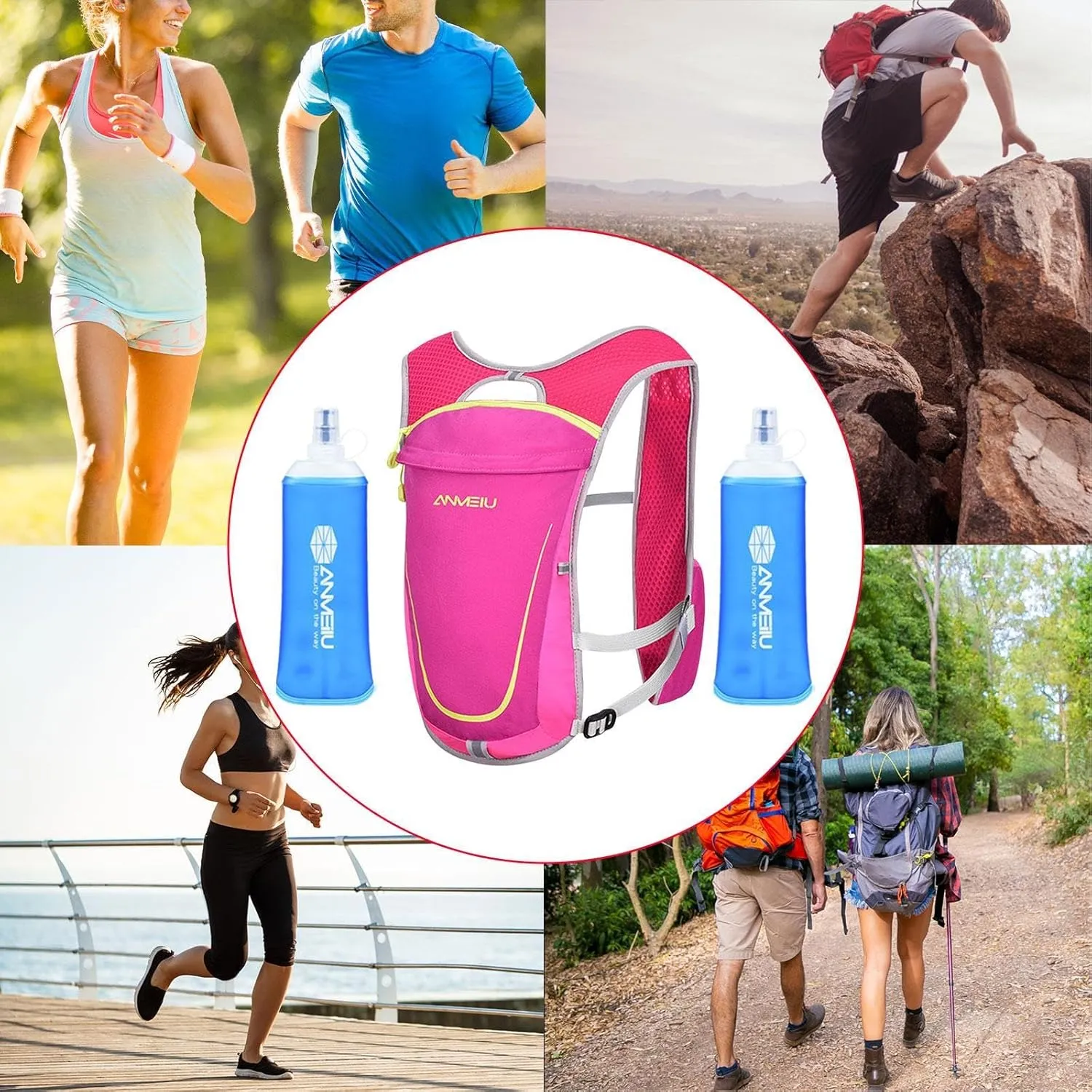 Running Hydration Vest with 2Pcs 450ml Water Bladder Adjustable Hydration Backpack for Climbing Fitness Hiking Riding