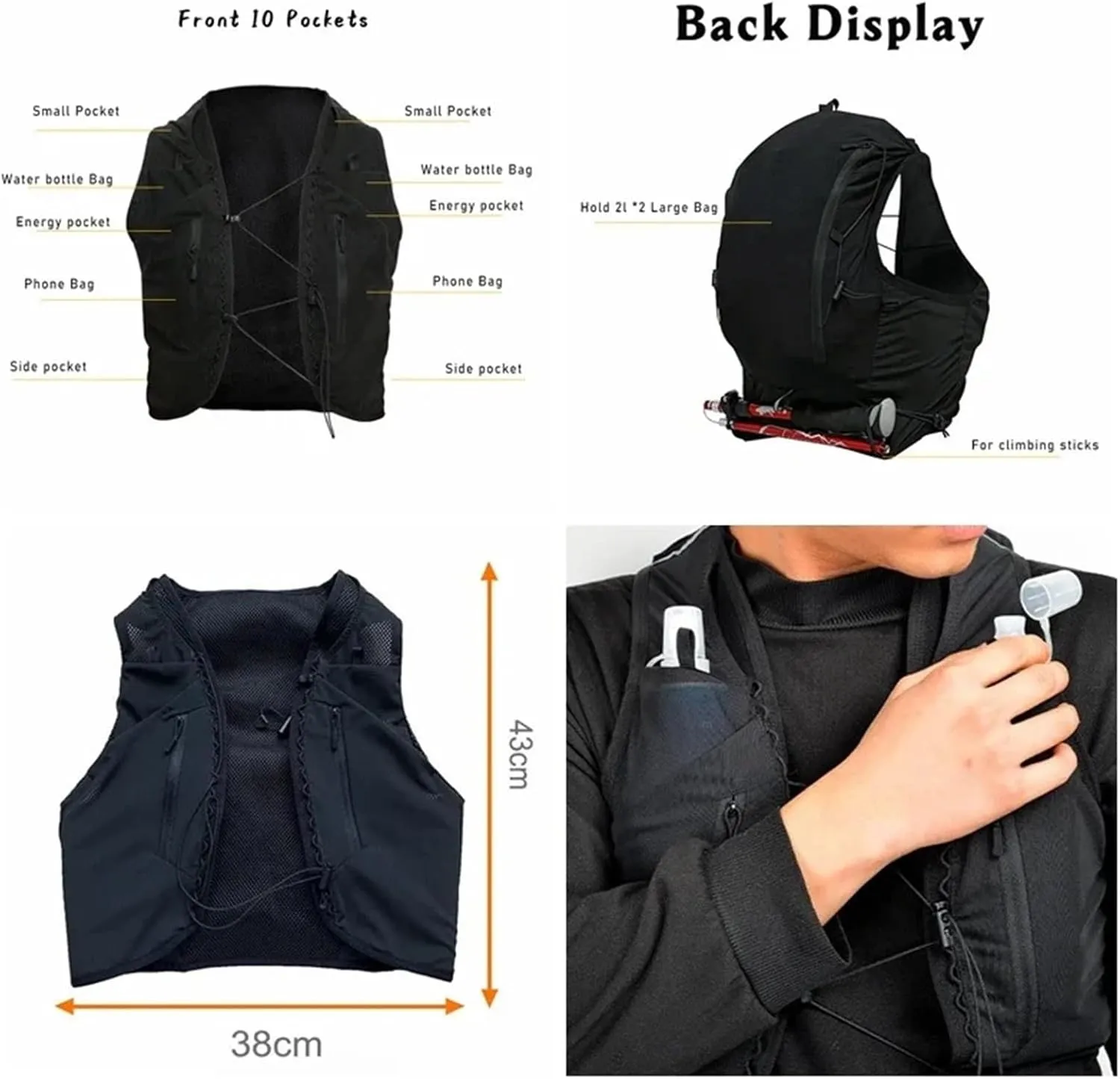 Running Vest Trail Running Backpack Lightweight Hydration Vest Bag for Outdoor Trekking Hiking Cycling Marathon for Running
