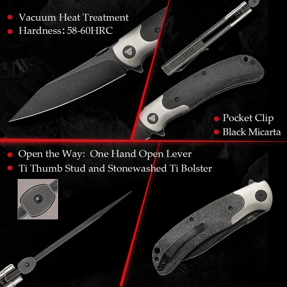 S35VN Power Steel Blade Knife | Titanium Bolster Thumb Studs | Micarta Handle | Folding| Clip|58-60HRC