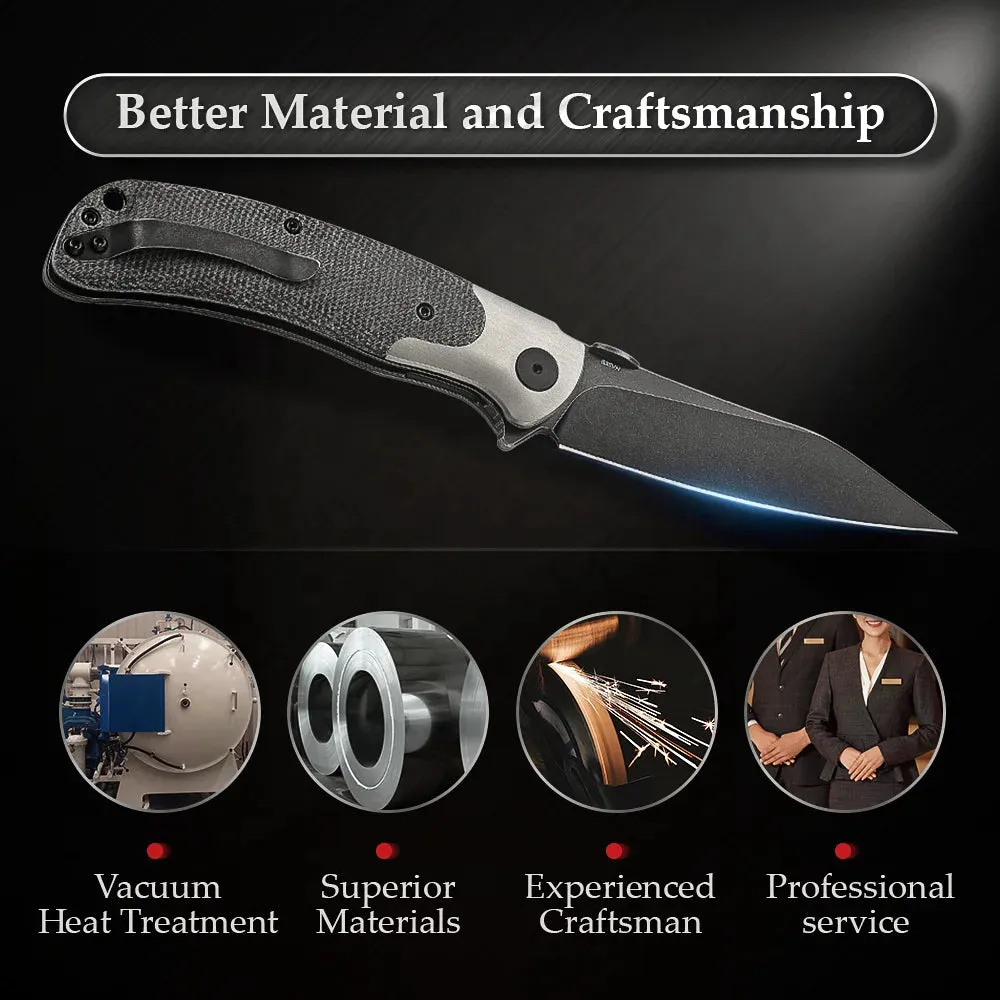 S35VN Power Steel Blade Knife | Titanium Bolster Thumb Studs | Micarta Handle | Folding| Clip|58-60HRC