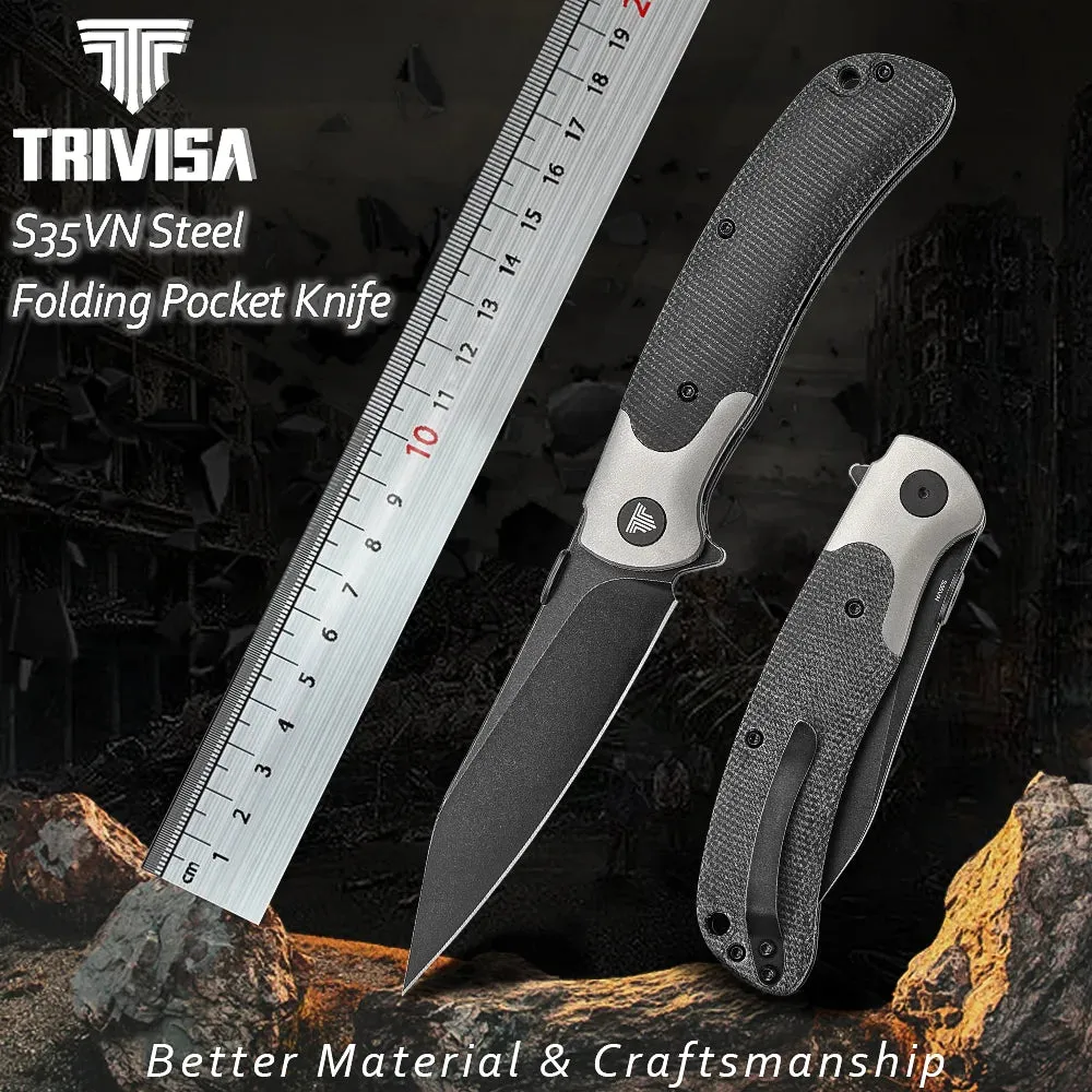 S35VN Power Steel Blade Knife | Titanium Bolster Thumb Studs | Micarta Handle | Folding| Clip|58-60HRC