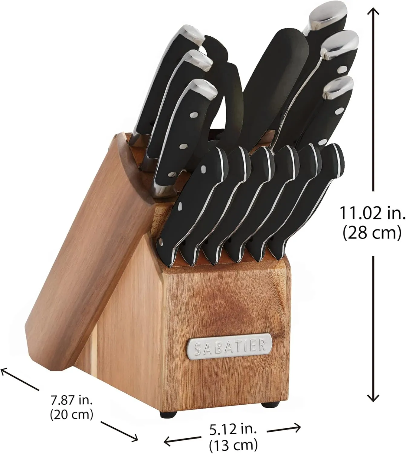 Sabatier 15-Piece Forged Triple Rivet Knife Block Set, High-Carbon Stainless Steel Kitchen Knives, Razor-Sharp Knife set with Acacia Wood Block, Black Handles