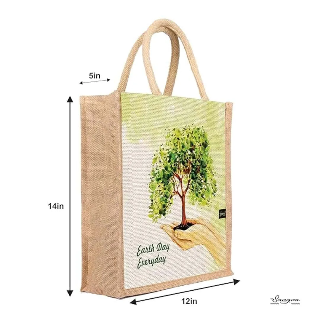 Sangra Multicolor Jute Lunch Bag with Zip and Handle (nature) pack of 2