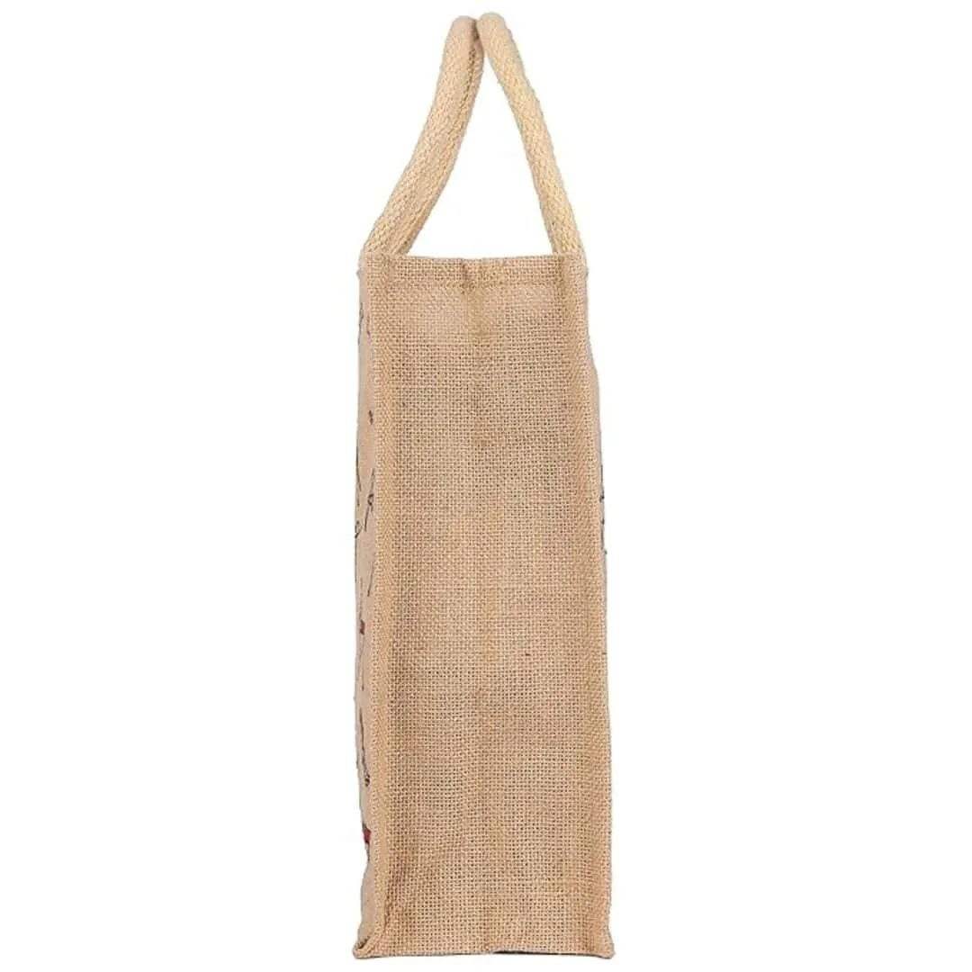 Sangra Multicolor Jute Lunch Bag with Zip and Handle (nature) pack of 2