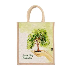 Sangra Multicolor Jute Lunch Bag with Zip and Handle (nature) pack of 2