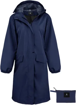 SaphiRose Women's Long Rain Jacket Waterproof Lightweight Hooded Raincoat Packable Knee Length Rain coat