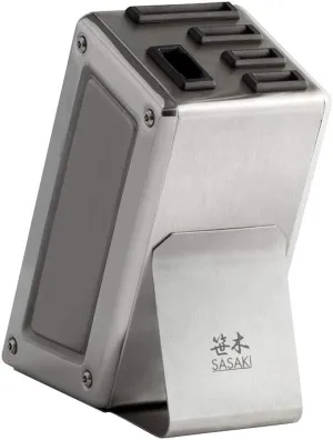 Sasaki Unfilled Stainless Steel Knife Storage Block, 5 Slot, Brushed Silver