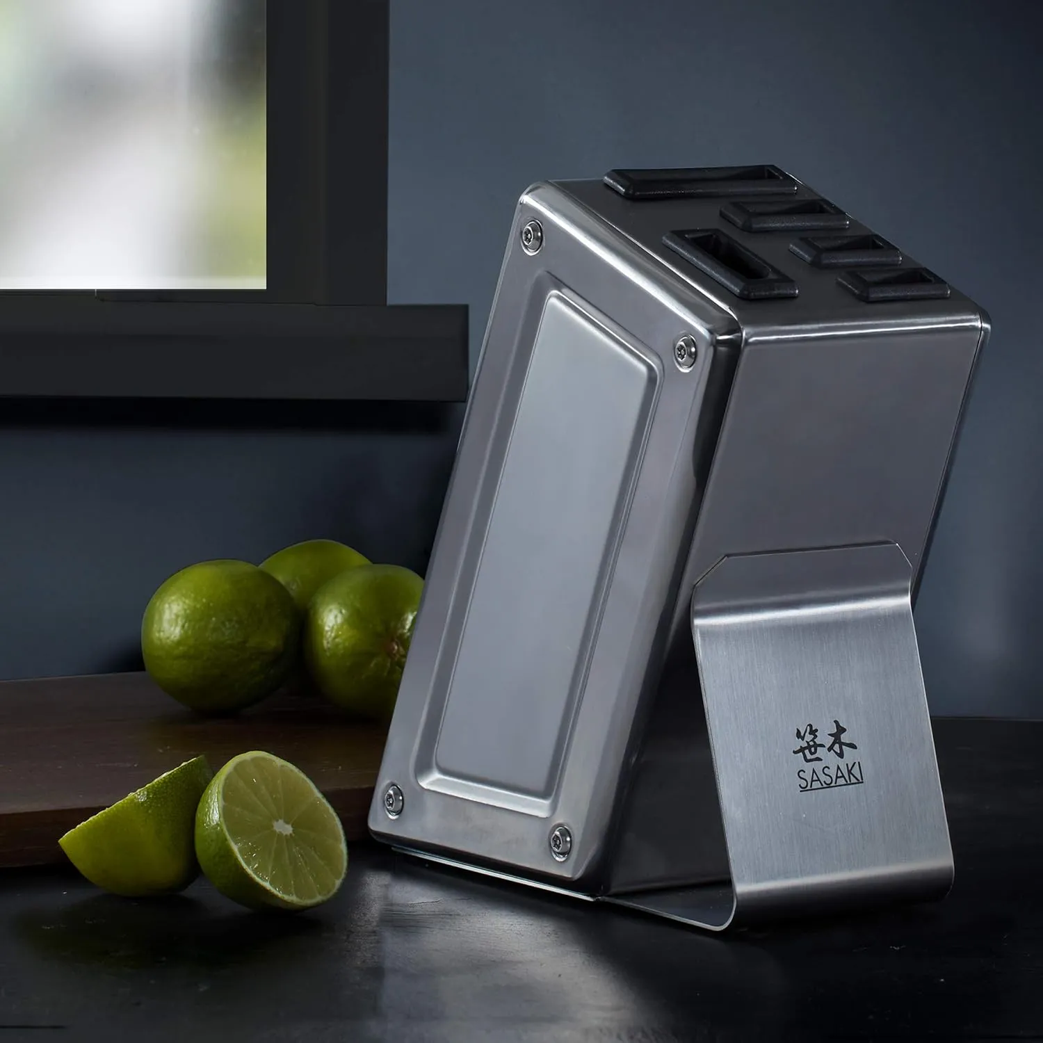 Sasaki Unfilled Stainless Steel Knife Storage Block, 5 Slot, Brushed Silver