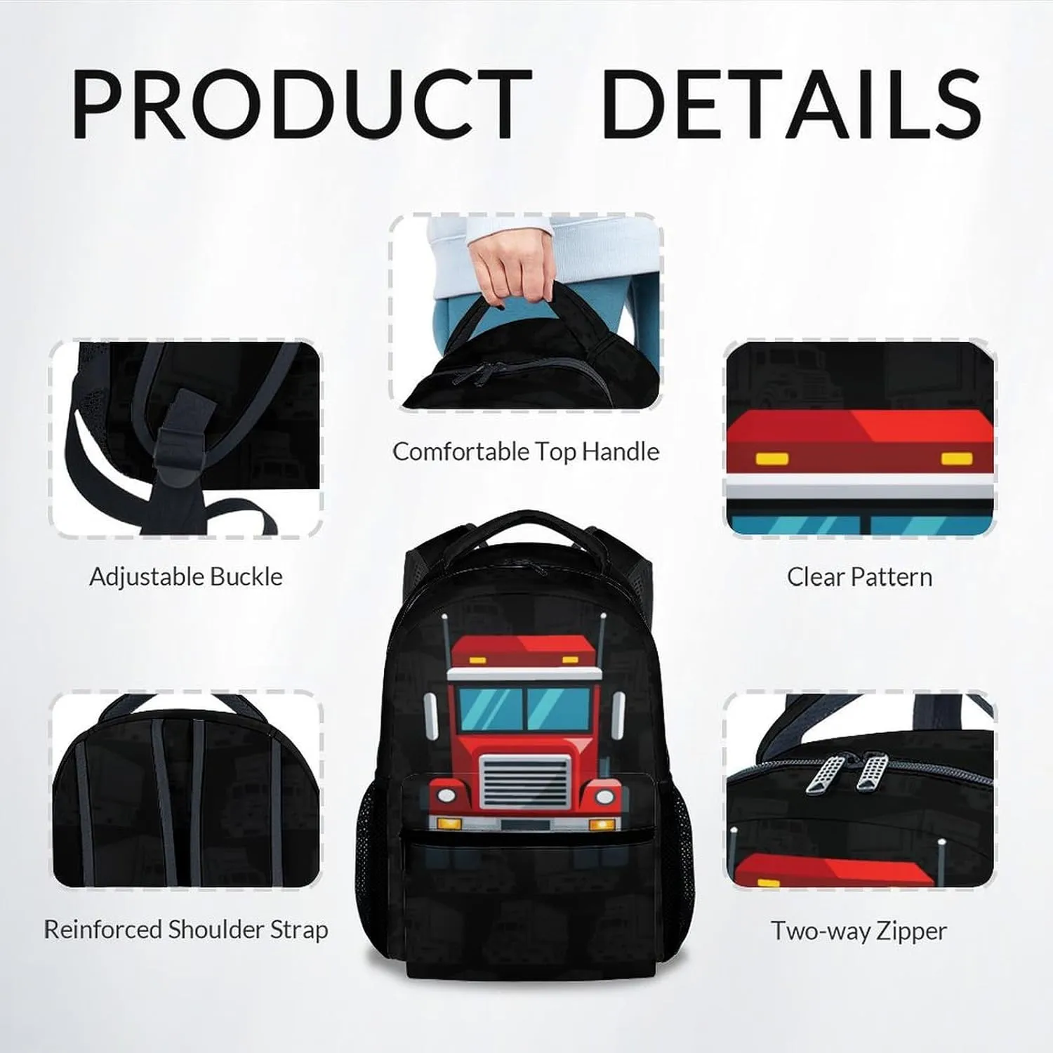 School Bags for Boys - 17 Inch Truck Kid Backpack - Large Capacity, Durable, Lightweight - Black Bookbag for School, Travel and Camp