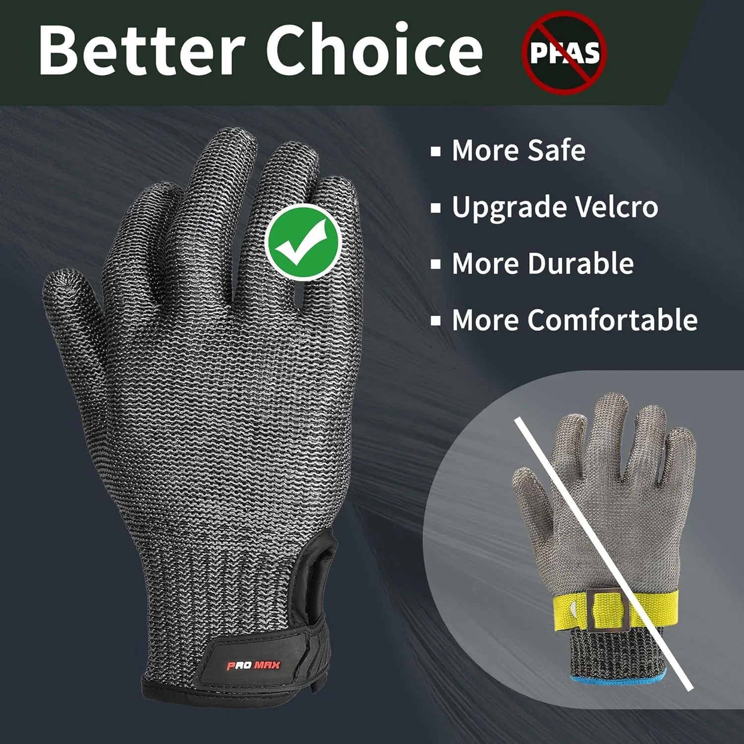 Schwer Ultimate Cut Resistant Gloves Beyond ANSI A9, Reinforced Stainless Steel Glove, Food Grade Mesh Metal Gloves for Butcher Meat Cutting, Oyster Shucking, Mandoline, Non-PFAS, PR1708 (L, 2 PCS)